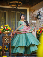 Women’s Teal Green Anarkali Kurta Set with Printed Dupatta