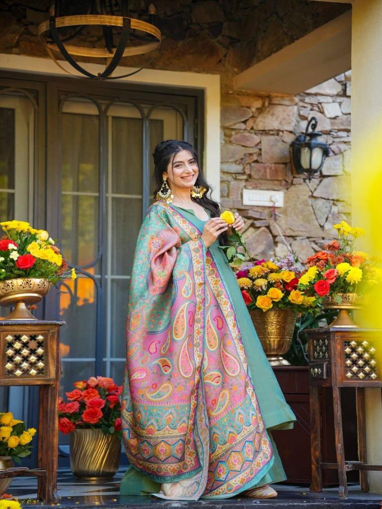 Women’s Teal Green Anarkali Kurta Set with Printed Dupatta