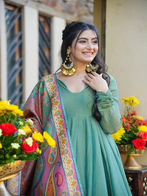 Women’s Teal Green Anarkali Kurta Set with Printed Dupatta