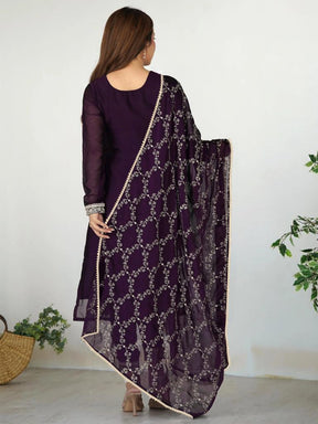 Women Purple Embroidered Kurta Pant Set with Dupatta